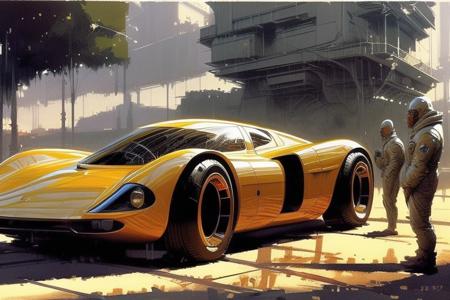 (8k, best quality, masterpiece, ultra high definition:1.2), masterpiece, ground vehicle, vehicle, car, yellow sports car,  no_humans, SydMead_style  <lora:SydMead_style_V1-000016:0.8>