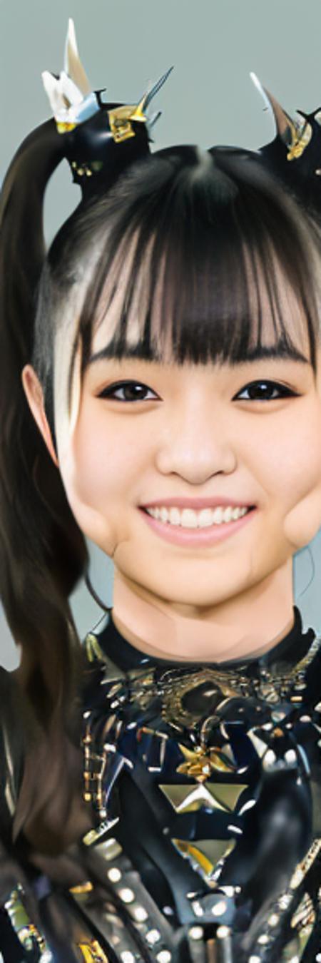 <lora:Moametal-10:0.8>  a woman , girl young smiling symmetrical face,  symmetrical face, japanese face