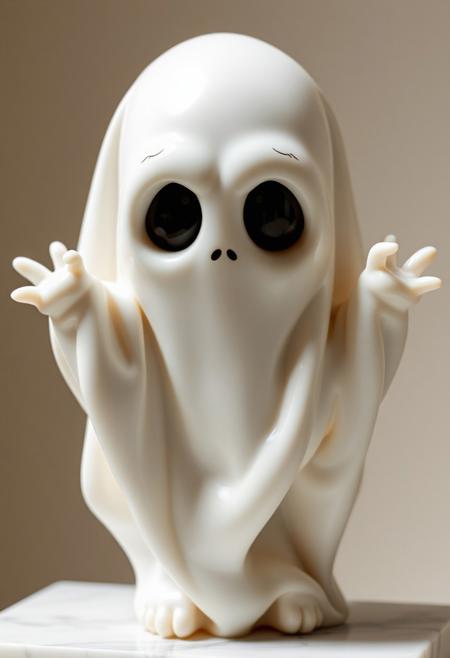 An adorable and cute creepy ghostly Neoclassical marble sculpture, idealized forms, smooth polished marble, charming features, harmonious proportions, anatomical precision, serene expression, timeless elegance.