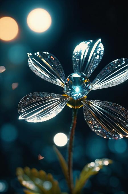cinematic film still,diamond futuristic flower,between energy explosions in the night,32k,photorealistic,ultra-detailed,adventure movie scene,shallow depth of field,vignette,highly detailed,high budget,bokeh,cinemascope,moody,epic,gorgeous,film grain,grainy,