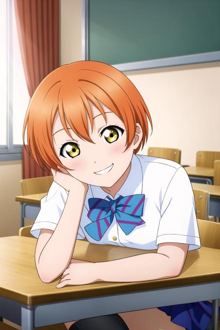 (masterpiece, best quality), 1girl,
<lora:Rin_Hoshizora_Mistoon_Dim256_Alpha256_Locon:0.6>, rin hoshizora, yellow eyes, orange hair,
smirk, hand on own stomach, lying
school uniform, black thighhighs,
classroom, table, chair, window,