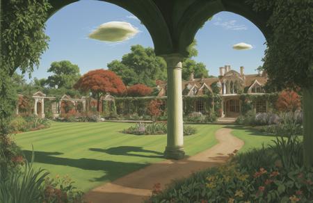 style of Roger Dean, patch ,hacienda ,arboretum ,yard ,estate ,