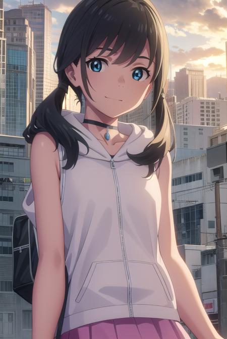 hinaamano, <lora:hina amano movie-lora-nochekaiser:1>,
hina amano, black hair, twintails, blue eyes, smile,
BREAK skirt, jacket, sleeveless, choker, hood, bag, hoodie, white jacket, backpack, hood down, hooded jacket, pink skirt, sleeveless jacket, sleeveless hoodie,
BREAK outdoors, sky, day, cloud, sunlight, cloudy sky, wind, light rays,
BREAK looking at viewer, (cowboy shot:1.5),
BREAK <lyco:GoodHands-beta2:1>, (masterpiece:1.2), best quality, high resolution, unity 8k wallpaper, (illustration:0.8), (beautiful detailed eyes:1.6), extremely detailed face, perfect lighting, extremely detailed CG, (perfect hands, perfect anatomy),