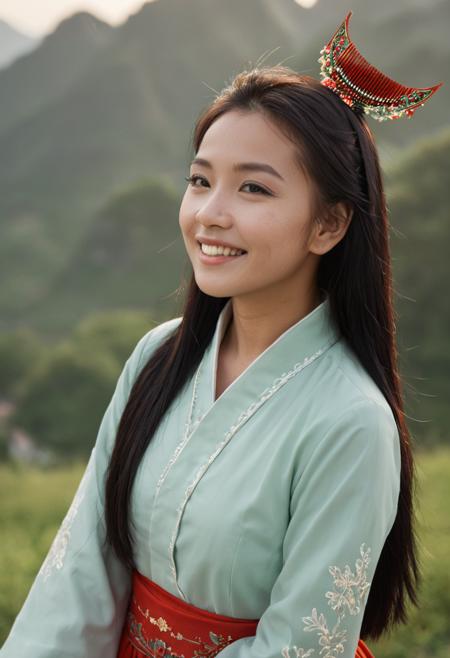 苗族分支歪梳苗少女半月木梳头饰 Young girls from the  Waishu Miao branch of the Miao ethnic group adorn their hair with half-moon shaped wooden combs. v1.0