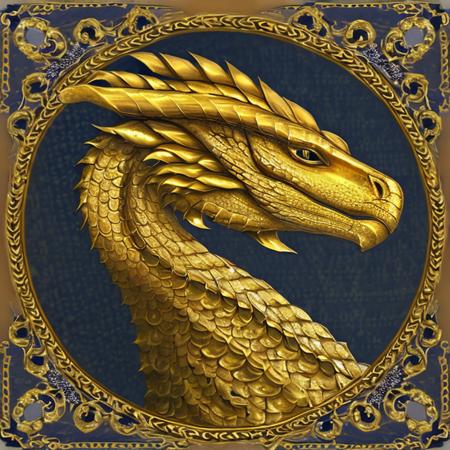 persian art portrait of an elegant ornate gold dragon