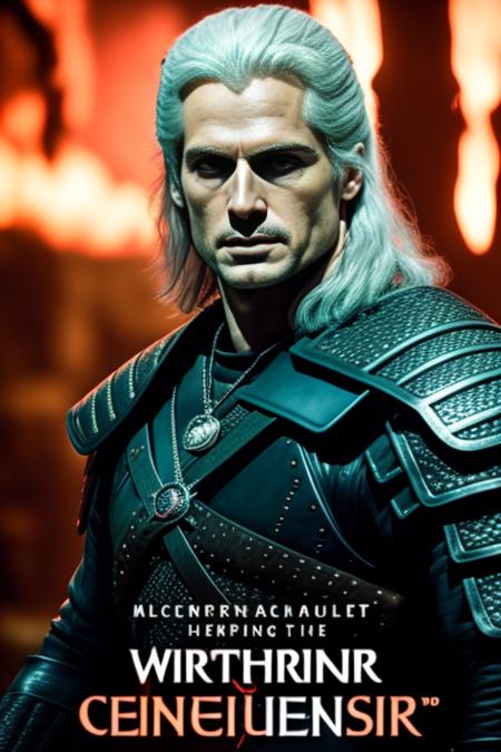 The poster could show geraltofrivia standing tall and strong, with his sword at his side and his iconic silver hair blowing in the wind.

The background could be a dark and moody forest or castle, hinting at the dark fantasy world in which the movie is set. Perhaps there could be a hint of magic in the air, with sparks or smoke swirling around Geralt, suggesting that he is a powerful and mysterious figure.