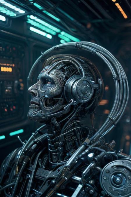 ASCIILooking at camera, complex 3d render ultra detailed of a gritty awesome profile viggo mortensen as Aragorn android face, cyborg, robotic parts, 150 mm, studio neon lights, rim light, vibrant details, (futuristic sword on back:1.0) luxurious cyberpunk, hyperrealistic, anatomical, facial muscles, cable electric wires, microchip, elegant, octane render, H. R. Giger style, 8k, best quality, masterpiece, illustration, an extremely delicate and beautiful, extremely detailed ,CG ,unity ,wallpaper, (realistic, photo-realistic:1.37),Amazing, finely detail, masterpiece, best quality ,official art, extremely detailed CG unity 8k wallpaper, robot, full body, neon colors, LED