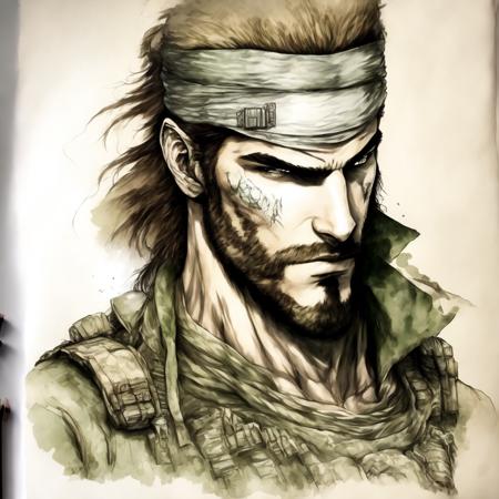 photo, drawing of legendary solid snake from metal gear solid (BigBossInk style:1)  <lora:djzBigBossInk:0.8>