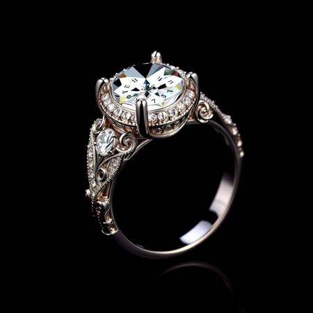Jewelry photography,   dreamy and shiny, sparkling,
diamond ring on a black background. The ring is shaped with clock elements, It looks like a luxury jewelry item that might be expensive.
in a Victorian style with hand-painted effect,

The ring can be made of any metal, but platinum or white gold is a popular choice.
You can use different diamond shapes, such as round, princess, or emerald cut.
You can also experiment with different diamond colors, such as white, yellow, or pink.
You can add other decorative elements , such as gemstones, filigree or engraving.