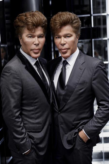 bogdanoff_bros talking on the phone while wearing a suit, realistic, suit and tie <lora:bogdanoff_9:1>