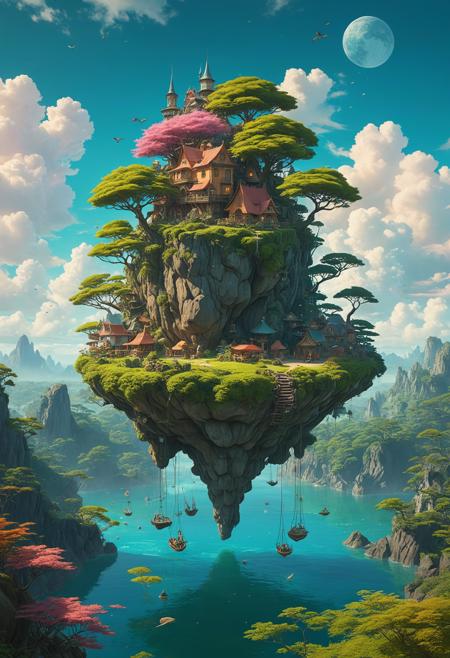 Whimsical interpretation of a dream-like world in the 4th dimension, filled with floating islands, mystical creatures, and enchanted forests, Whimsical, Fantasy art style, Inspired by Studio Ghibli and Hayao Miyazaki, Camera: N/A, Shot: N/A, Rendered with magical colors and fantastical elements <lora:add-detail-xl:1>
