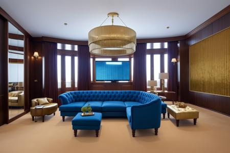 club , ((club house)) ,realistic, indoor, best quality, masterpiece ,   <lora:CB_clubhouse:0.7>,sofa , window, carpet  ,painting,  mirror ,tv, luxury , lamp, blue sky,