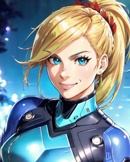 1girl, solo, (highly detailed eyes), ((detailed face)), intricate details, blue eyes, samus aran, blonde hair, ponytail, ((zero suit)), ((realistic)), looking at viewer, seductive smile, happy, soft lighting, comic, hades-65800