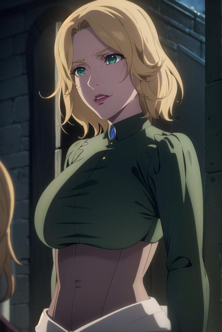 castlevaniatera, <lora:castlevaniatera-lora-nochekaiser:1>,
castlevaniatera, (green eyes:1.5), blonde hair, short hair, parted bangs, lipstick, red lipstick,
BREAK shirt, long sleeves, brooch, clothes around waist, black shirt, collar, corset,
BREAK looking at viewer, upper body, full body,
BREAK outdoors, night, sky,
BREAK <lyco:GoodHands-beta2:1>, (masterpiece:1.2), best quality, high resolution, unity 8k wallpaper, (illustration:0.8), (beautiful detailed eyes:1.6), extremely detailed face, perfect lighting, extremely detailed CG, (perfect hands, perfect anatomy),