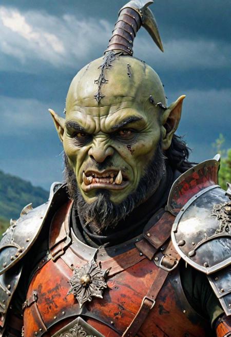 Konstantin's appearance is one with a black beardA vicissitudes of black orc male with narrow scars on his eyes and forehead0His facial features are toughThick straight eyebrowsBoth ears are sharp and shortUnder the deep eye socket is a brown-red and combative one-eyedAnd a sharp pair0Fangs protrude from the lower gums that protrude slightly from the lips0The skin all over the body has a dark dark green colorThe texture is as rough as if even an awl is impenetrableIts exposed parts are full of scarsHe is 3meters tallThe muscles of the upper body are like a hillThe arms and shoulders that are often used to wield giant axes are exceptionally strong0The strong and burly body is wrapped in plate armor as black as the night sky0At first glanceThis plate armor is so ordinaryIt's so inconspicuous in any armor store0But if you look closelyYou will feel the depression and silence that has been in the battlefield for a long time0The helmet's horn-like ornaments shine in the sunAn inexplicable glow is reflected at the tip0There is not a single scratch on the armorIts owner is very good at caring for it0The belt hangs two metal pendants resembling skullsI don't know if it's to deter the enemy or to satisfy the bad taste of the armor owner