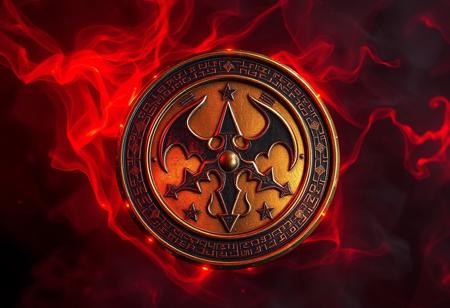 ancient seal, intricately carved with demonic symbols, glowing faintly with dark energy, radiant golden surface, runes etched into the metal, pulsating with forbidden power, surrounded by a dark aura, glowing crimson and gold hues, photorealism, high resolution, ((masterpiece)), surrounded by floating sigils, ancient and powerful, dark tendrils of energy seeping from the edges, suspended in mid-air, glowing red mist swirling around, revered occult artifact, divine and demonic energies intertwined, soft flickering light reflecting off polished metal