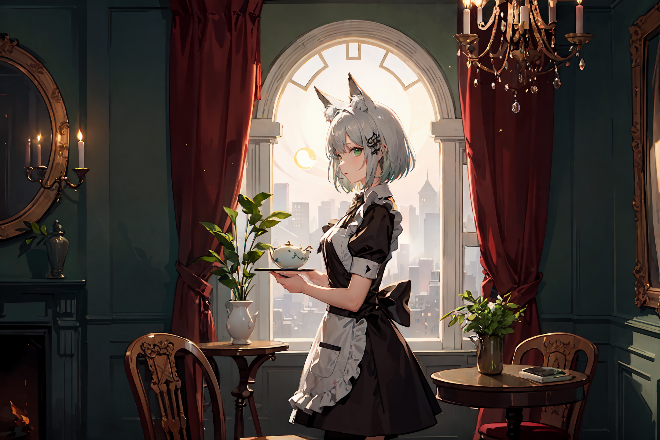 best quality,highly detailed,masterpiece,ultra-detailed,
1girl, solo, maid dress,maid apron, looking at viewer, indoors, s...