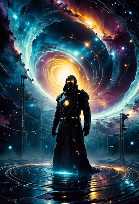 On a desolate space station orbiting a dead titan's remains, a striking image unfolds. Against the eerie backdrop of a spiral galaxy, the once-massive Knowhere's shattered visage now hangs lifelessly, like a grim reaper of the cosmos. What remains of the Titan's body has been transformed into a space station, where tiny spaceships orbit, like fireflies around a cold, dark lantern. Knowhere's features are etched with sharp lines, its eyes sunken, skin a ghostly pale, with subtle cracks and fissures revealing the underlying metal and wires. A faint, golden glow emanates from within, casting an otherworldly light on the desolate surroundings. The galaxy's vibrant colors are subtly muted, with soft blue and purple hues bleeding into the darkness, as if the Titan's demise has drained the universe of its vitality. A warm, crimson lighting setup, reminiscent of Ingmar Bergman's cinematography, casts a sense of somber contemplation on the scene. Soft, focused beams of light emanate from intricate arrays of LED strips and film projectors, positioned strategically to create pools of warm light and deep shadows. The overall color palette is characterized by muted temperatures, with gentle warm undertones in the golden glow. Film grain is subtle, adding a texture reminiscent of 35mm stock. With a nod to the celestial views in astronomy documentaries, NASA-inspired color grading injects a touch of dramatic realism into the scene.