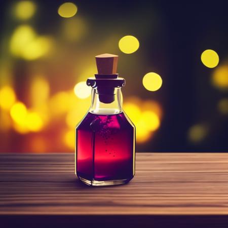 art of magic potion on wood table, bokeh, dark room, dark theme, galaxy, gold, fantasy style,  rainbow water, sharp focus,  epic, <lora:nLoRA:0.65>