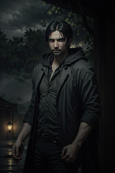 AlanWa, solo, 1boy, male focus, rain, black hair, facial hair, cloak, arm up, beard, standing, holding
<lora:epi_noiseoffset2:1>,  <lora:AlanWa:0.7>