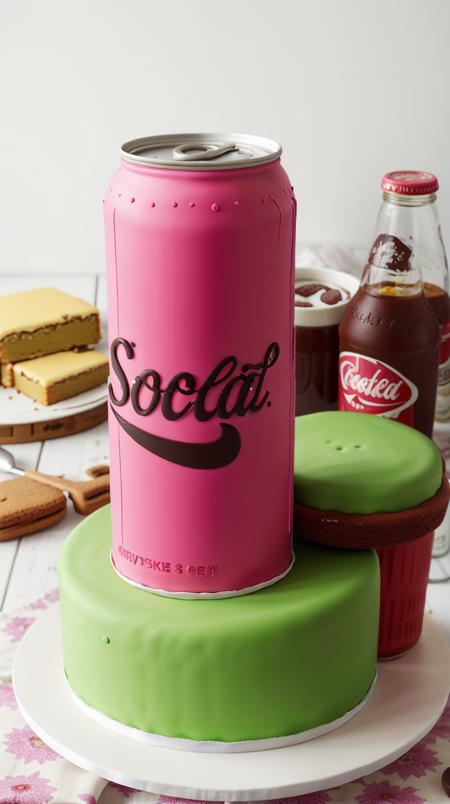 CakeStyle Soda can. Marzipan cake shaped like Soda can. <lora:CakeStyle:0.55>