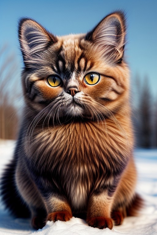 beautiful, ((masterpiece, best quality, intricate details:1.2)), colorful persian cat on a snowy day, highres, realistic, UHD, sharp focus, mesmerizing, ultra detailed, high texture resolution, ((breathtaking)), photorealistic, 64k, crisp colors, 32 bit colors, dynamic angle, dynamic light, digital drawing, concept art, amazing composition