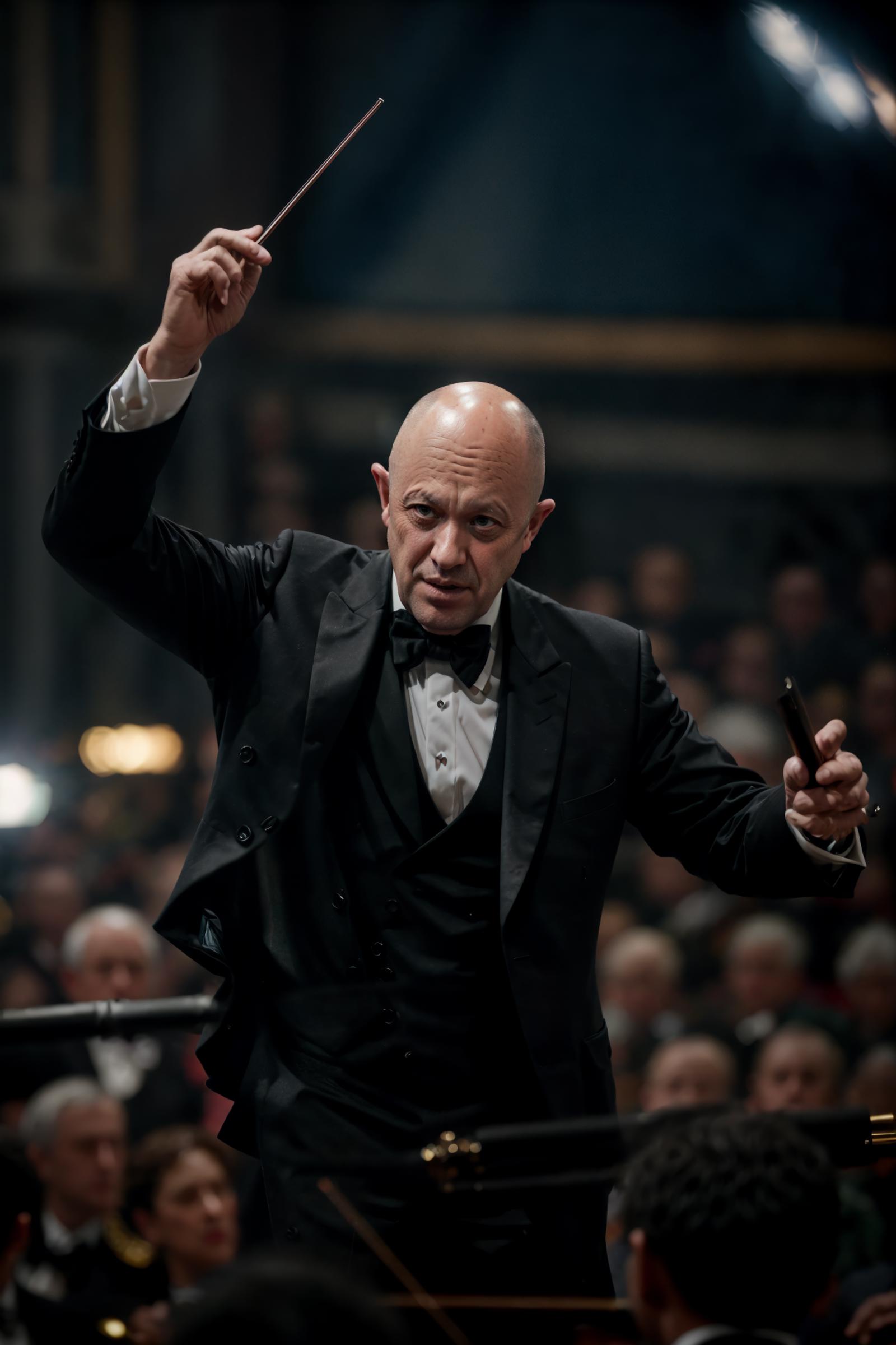 A Conductor Leads a Symphony Orchestra, Directing the Music with Passion and Precision