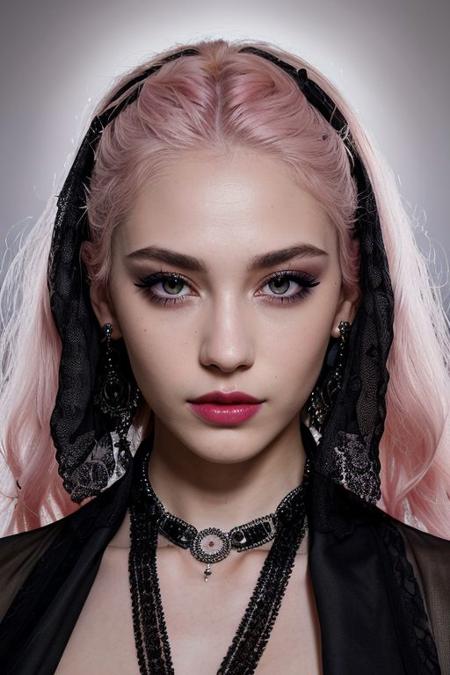 (a cute girl, 22 years old, pale skin ,  pink hair ,skinny:1.1),(big boobs , small nipples, Colombian hipster girl, edgy vibe, dark, mascara, eyeliner, dark cheeks, expressive lips, Unique facial piercings, alluring necklace, stylish sexy streetwear, alluring thighs, aesthetic tattoos on her body, almond shaped eyes, Dimples, strong eyeliner eyes ,Defined jawline, skin pores )(best quality, high quality, photograph, hyperrealism, masterpiece, 8k:1.3), mestizo, burly, white shaggy hair, dark skin, smile, (low-key lighting, dramatic shadows and subtle highlights:1.1),(((in the middle of the photoshograph studio))) adding mystery and sensuality, trending on trending on artsy, concept art, (shot by helmut newton:1.1), rule of thirds, black and white, modern ,epiCRealism, epiCNegative