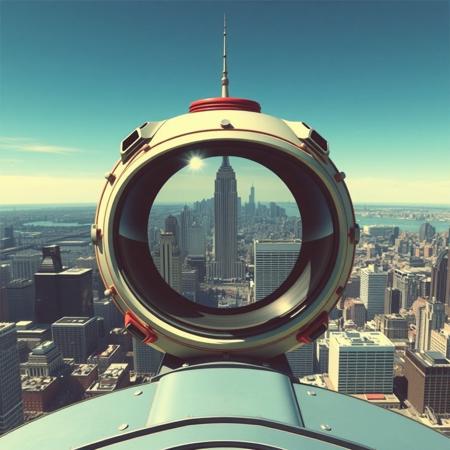 Spaceport, city view, new york, city skyline, retro,