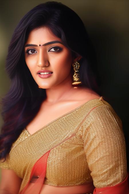 EeshaRebba,<lora:EeshaRebbaSD1.5:1>,woman wearing saree, background blur, portrait