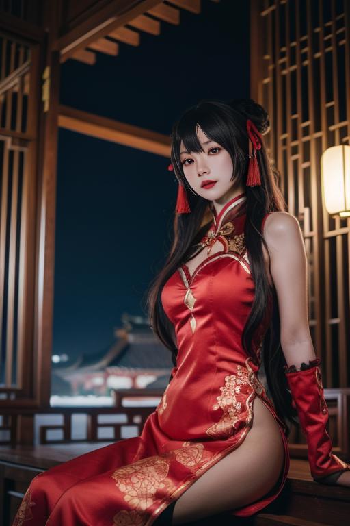 时崎狂三 新春旗袍-红黑 tokisaki kurumi chinese clothes-red&black image by Thxx