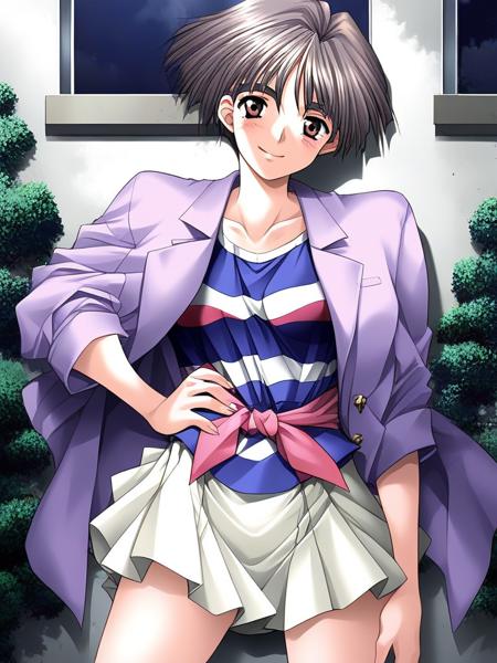 KurokawaSatomi, gray hair, short hair, brown eyes, 