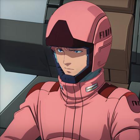 masterpiece,high quality,solo,
<lora:quattrovageena001:0.7>,
quattrovageena,1man,
blue eyes,
pink helmet,
pink pilot suit,
cockpit,