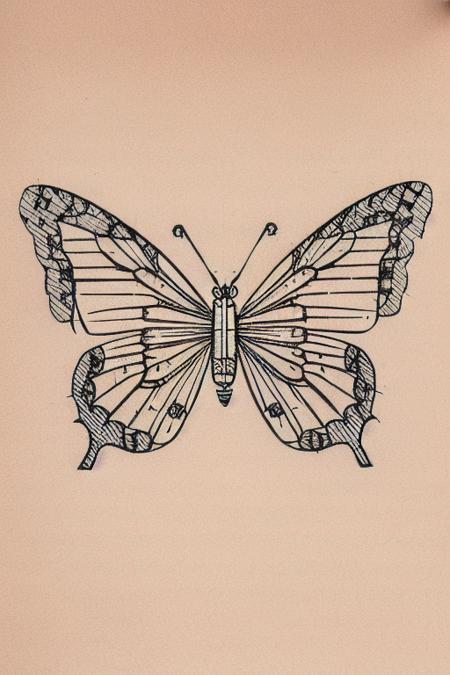 a symmetrical drawing of butterfly <lora:T3chDr4w_v2:1>