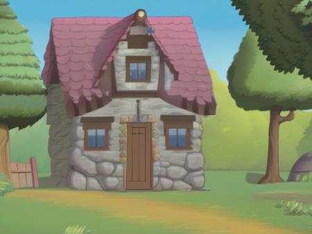 Cottage in the forest  <lora:SDXL Cartoon Background:1>toonbg_background