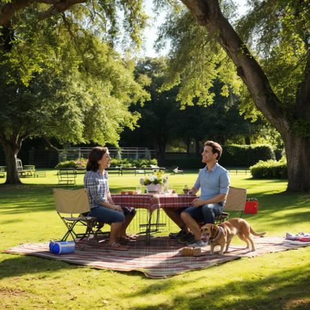 Photograph of a family having a picnic in a park with a dog <lora:ReaPhoLoRA-10:1>, (good composition), (in frame), centered, 8k, 4k, detailed, attractive, beautiful, impressive, photorealistic, realistic, cinematic composition, volumetric lighting, high-resolution, vivid, detailed, stunning, professional, lifelike, crisp, flawless, DSLR, 4k, 8k, 16k, 1024, 2048, 4096, detailed, sharp, best quality, high quality, highres, absurdres