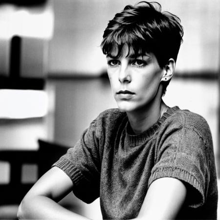 <lora:jamieleecurtis_resized_256_bf16:1> jamieleecurtis,a woman with a crew cut hairstyle with black fade hair and bangs!!!!!!,