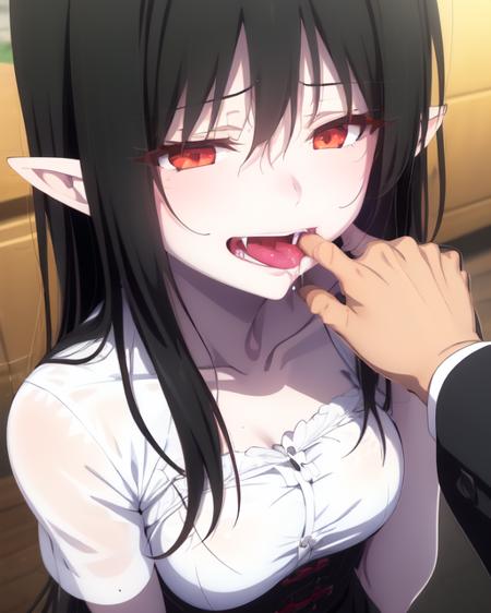 <lora:EnigmaSmol:0.8>
<lora:FangInspectionDayV2:1>(fiday:1.0)
1girl,finely detailed red eyes, pointy ears, black hair,  (finger in another's mouth:1.4),  pov, pov hands, open mouth, drool, tongue, fangs, pale skin