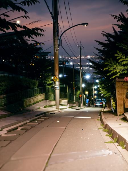 masterpiece, best quality, ultra-detailed, illustration,
haruhizaka, kitakoumae, scenery, night, lamppost, outdoors, tree, road, sky, night sky, city, power lines, building, cityscape, street, sign, dark, guard rail, road sign, ground vehicle, real world location, realistic, 
 <lora:kitakoukou:1>