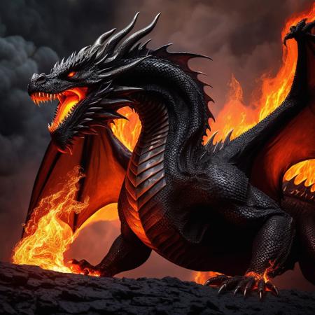 Big black dragon, fire atmospheric, magma