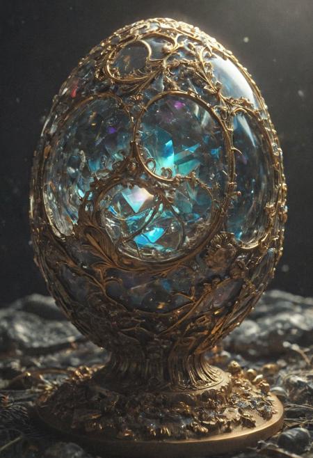 Faberge egg made with crystalline carapace, iridescence color, fine reflection 
Wide range of colors., Dramatic,Dynamic,Cinematic,Sharp details
Insane quality. Insane resolution. Insane details. Masterpiece. 32k resolution.
<lora:add-detail-xl:0.95> <lora:dvr-lnds-sdxl:0.3> dvr-lnds-sdxl <lora:MJ52:0.25> <lora:ral-apoctvisn-sdxl:0.3> ral-apoctvisn <lora:zavy-cntrst-sdxl:0.35> dark, chiaroscuro, low-key <lora:zavy-rmlght-sdxl:0.41> zavy-rmlght <lora:SDXLFaeTastic2400:0.225>