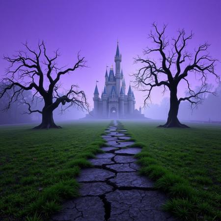A creepy liminal space in front of Peach’s Castle from Super Mario 64, where the once familiar world has become unsettling and oppressive. The castle stands towering in the distance, its bright colors faded and dulled, casting a dark, suffocating shadow over the empty, abandoned lawn. The lush green grass is now eerily still, almost lifeless, and the sky above is a bleak, unnatural shade of purple—no clouds, no movement, just a quiet that feels suffocating.
The once inviting pathways are cracked, uneven, and barely visible through the overgrown, dead grass. The bridges that once seemed playful now look decayed and broken, standing still as if forgotten. The trees lining the path are twisted, their branches reaching out like gnarled, skeletal fingers, casting long shadows that seem to move on their own.
A thick fog lingers over the ground, seeping toward the castle’s base, distorting the view as if the structure itself is slowly fading away. The world around you feels frozen in time, a lonely, abandoned place with no sound, no life—just the oppressive sensation of being completely alone. The world of Super Mario 64, once vibrant and alive, is now empty and hostile, a void where the silence is unbearably heavy, and a sense of dread creeps through every corner. The isolation is suffocating, and the feeling that something is watching from the darkness just beyond the fog lingers in every moment.