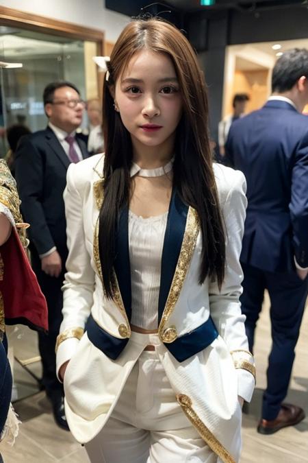 (masterpiece),best quality,perfect face,ray tracing,1girl,formal suit,hook,<lora:hookbnk48:1>,