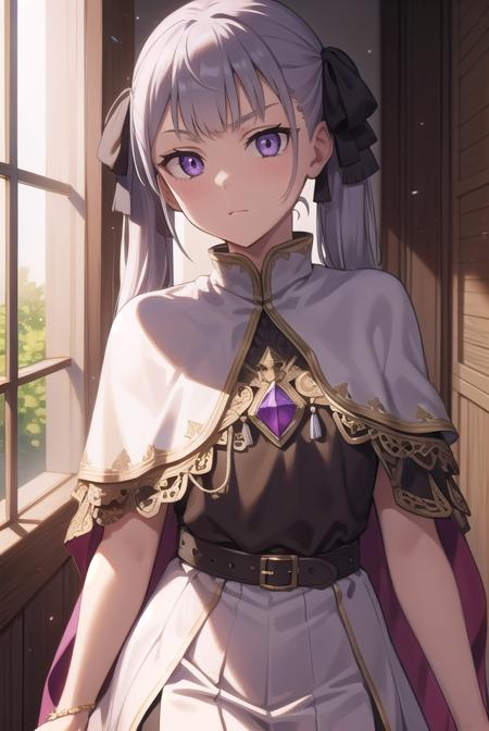 noellesilva, <lyco:noellesilva-lyco-nochekaiser:1>,
noelle silva, hair ribbon, long hair, (purple eyes:1.1), silver hair, twintails,
BREAK dress, white dress, capelet, skirt, purple skirt, (black capelet:1.5),
BREAK looking at viewer,
BREAK indoors,
BREAK <lora:GoodHands-vanilla:1>, (masterpiece:1.2), best quality, high resolution, unity 8k wallpaper, (illustration:0.8), (beautiful detailed eyes:1.6), extremely detailed face, perfect lighting, extremely detailed CG, (perfect hands, perfect anatomy),