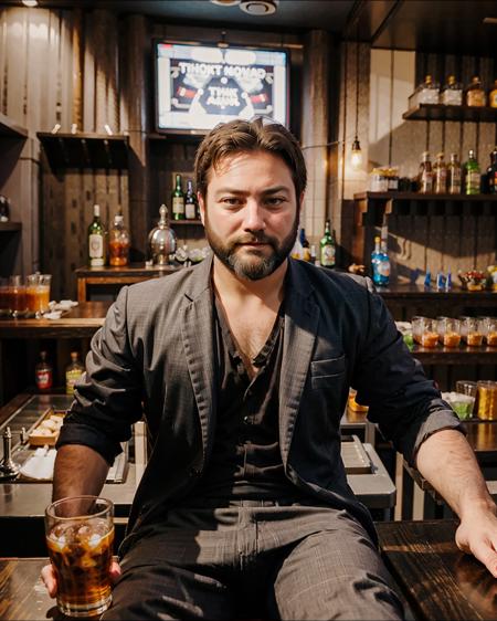 <lora:sargon_v10:1>, beard, realistic, suit, sitting at bar,