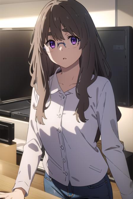 akaneaioi, <lora:akane aioi movie-lora-nochekaiser:1>,
akane aioi, long hair, brown hair, purple eyes, red eyes, glasses, thick eyebrows,
BREAK dress, white dress, cardigan, orange cardigan,
BREAK indoors,
BREAK looking at viewer, (cowboy shot:1.5),
BREAK <lyco:GoodHands-beta2:1>, (masterpiece:1.2), best quality, high resolution, unity 8k wallpaper, (illustration:0.8), (beautiful detailed eyes:1.6), extremely detailed face, perfect lighting, extremely detailed CG, (perfect hands, perfect anatomy),