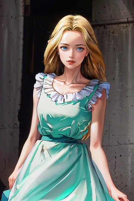 (masterpiece:1.4),(best quality:1.4),(absurdres:1.4),pin-up,    
ANIME_lolita_prideaux_ownwaifu, www.ownwaifu.com, 
blonde hair, long hair, blue eyes, collarbone, makeup, eyelashes, lips, red lips, very long hair, lipstick, 
aqua dress, dress, frills, sleeveless, frilled dress, 
<lora:ANIME_lolita_prideaux_ownwaifu-15:1>   
(absurdres, highres, incredibly_absurdres:1.4),scenery,masterpiece,