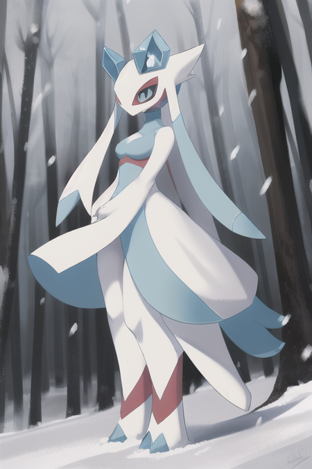 froslass, female, pokemon, fancy, full body, in a blizzard