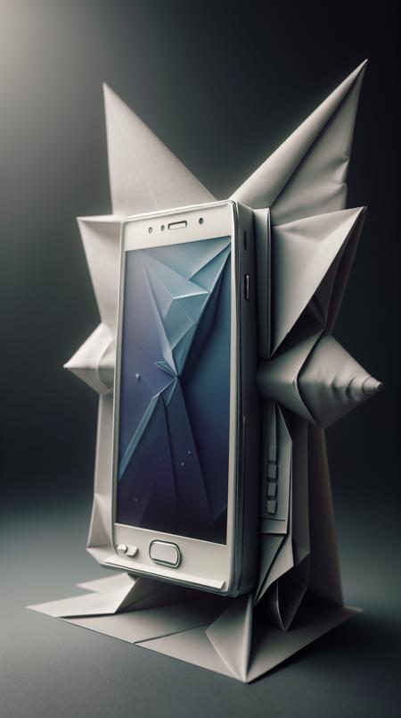 woorigami cell phone, folded, paper-made, origami <lora:WorldofOrigami:1><lora:add_detail:0.5> <lora:LowRa:0.25>, (Masterpiece:1.3) (best quality:1.2) (high quality:1.1), surreal,dynamic,fantasy,sharp shadows,bokeh,epic,photographed on a Hasselblad 907X 50C,lightroom,16k resolution,soft focus
