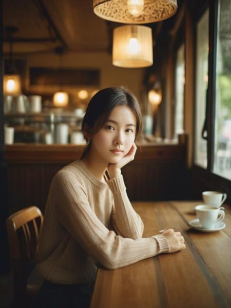 a masterpiece of film Photography,a girl in the cafe,looking at viewer,<lora:CDLxl:0.8>,, (perfect real extremely details), award-winning, breathtaking, amazing fine detail, dramatic lighting, best quality,taken by Hideaki Hamada